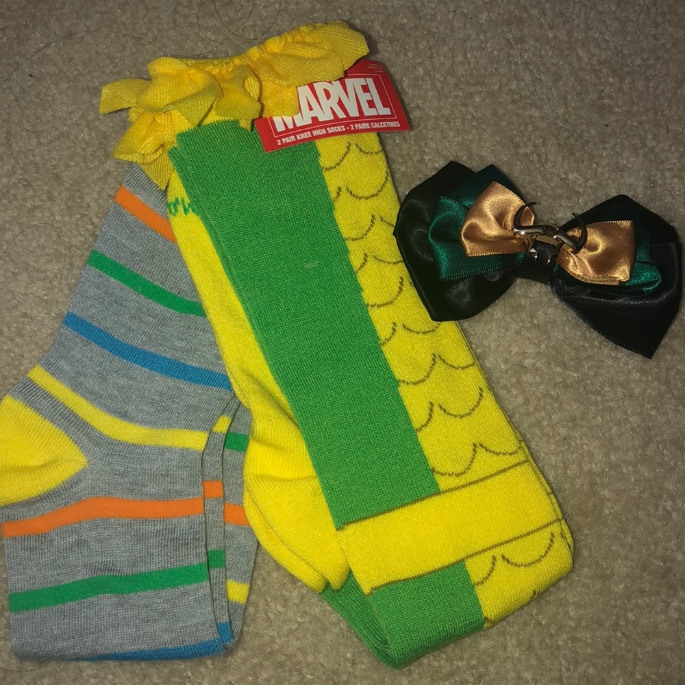 BNWT Marvel Loki Socks (2 pair) & Loki Hair Clip